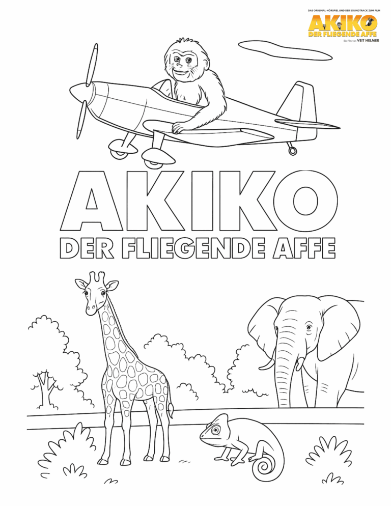 Akiko der fliegende Affe Ausmaldbild zum Download