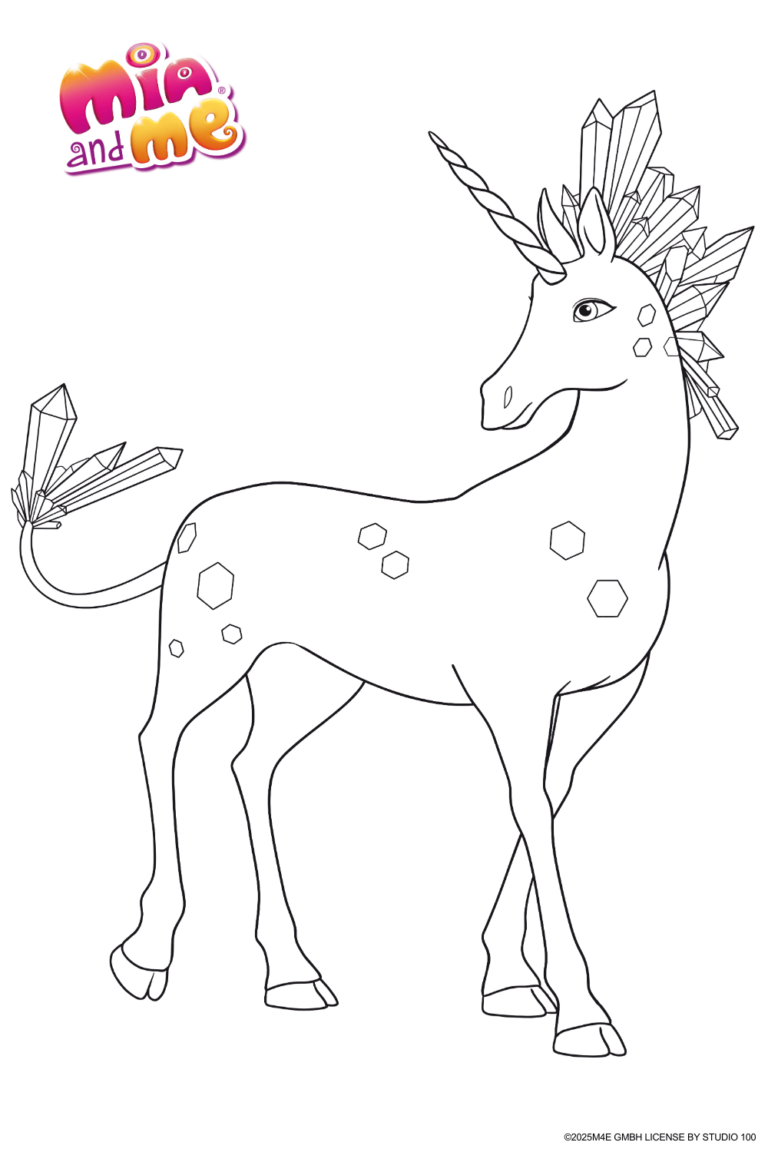 Ausmalbild zu Mia and me von Einhorn Crystal Pose 1