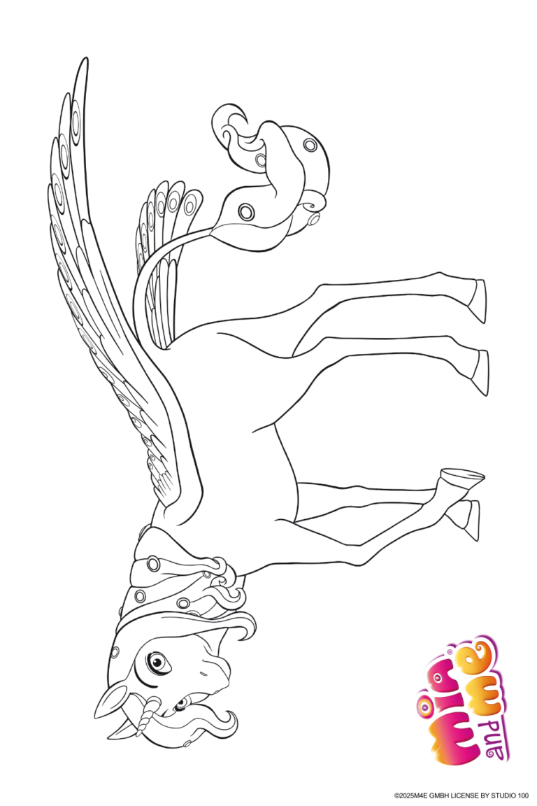 Ausmalbild zu Mia and me von Einhorn Pegasus Onchao Pose 6