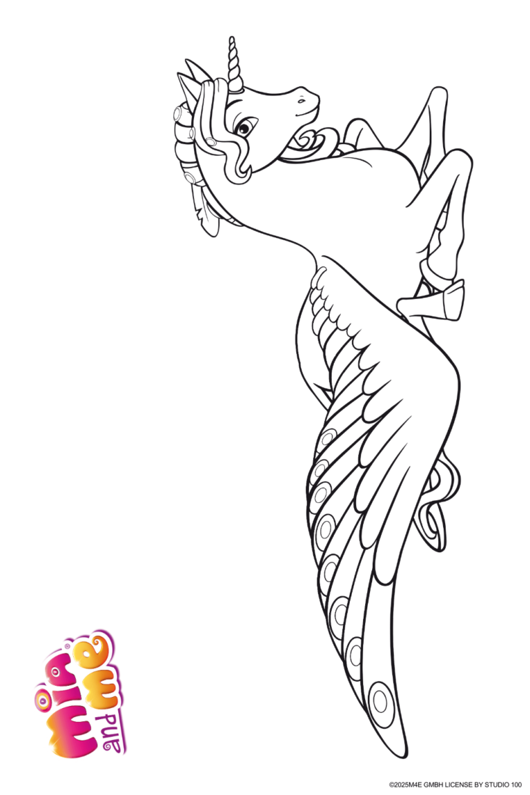 Ausmalbild zu Mia and me von Einhorn Pegasus Onchao Pose 8
