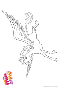 Ausmalbild zu Mia and me von Einhorn Pegasus Onchao Pose 5