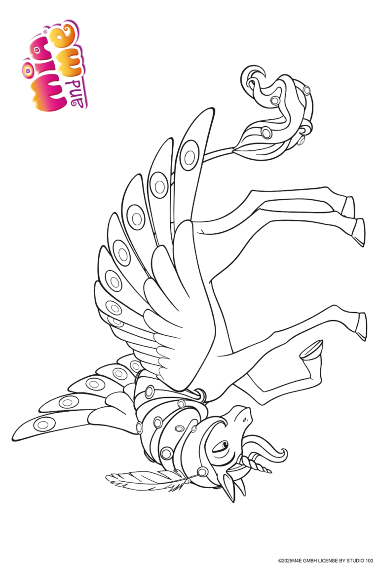 Ausmalbild zu Mia and me von Einhorn Pegasus Onchao Pose 7