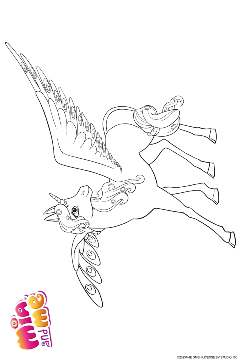 Ausmalbild zu Mia and me von Einhorn Pegasus Onchao Pose 4