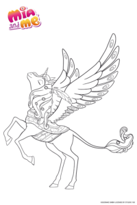 Ausmalbild zu Mia and me von Einhorn Pegasus Onchao Pose 2