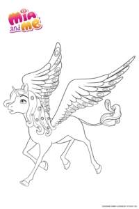 Ausmalbild zu Mia and me von Einhorn Pegasus Onchao Pose 3