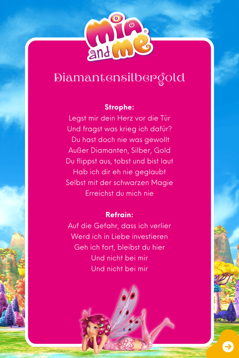 Songtext Seite 1 zum Lied Diamantensilbergold aus dem Original Liederalbum von Mia and me