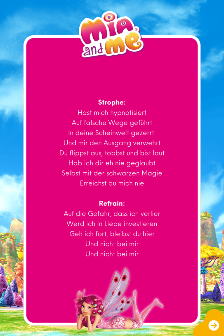 Songtext Seite 2 zum Lied Diamantensilbergold aus dem Original Liederalbum von Mia and me