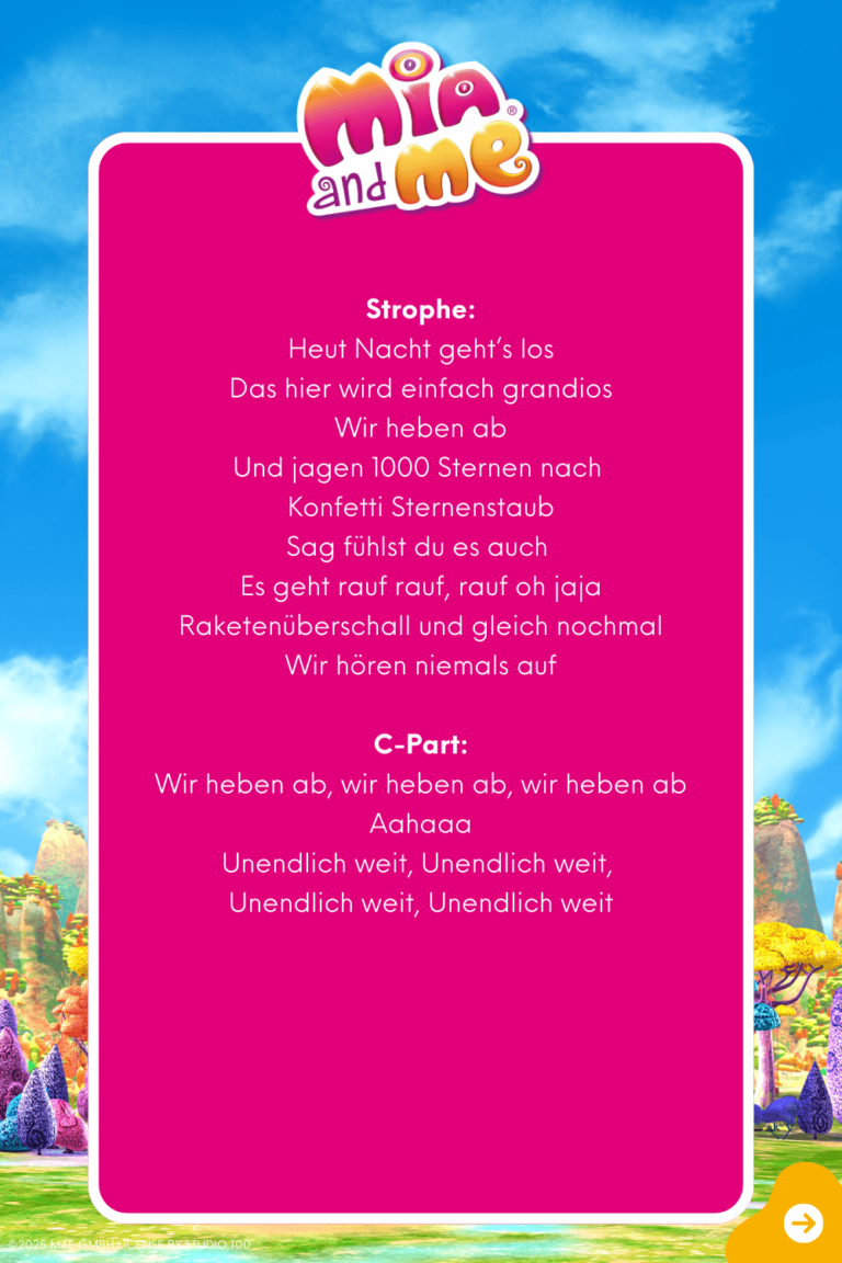 Songtext zum Lied "Einfach Grandios" Seite 3 aus dem Original Liederalbum von Mia and me