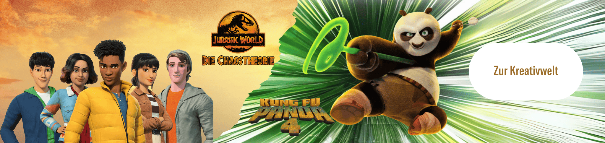 Jurassic World und Kung Fu Panda Banner zur Mit-Mach-Seite