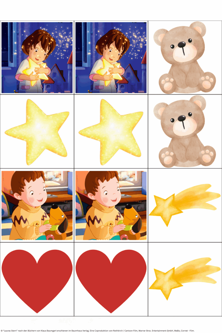 Spielkarten von Memory zu Lauras Stern