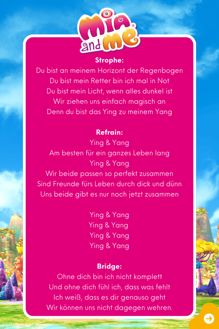 Songtext zum Lied "Ying und Yang" Seite 2 aus dem Original Liederalbum von Mia and me