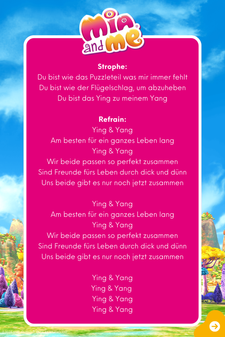 Songtext zum Lied "Ying und Yang" Seite 3 aus dem Original Liederalbum von Mia and me