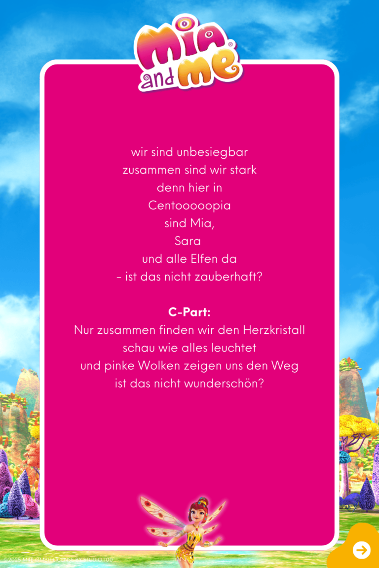 Songtext zum Lied "Zauberhaft" Seite 2 aus dem Original Liederalbum von Mia and me