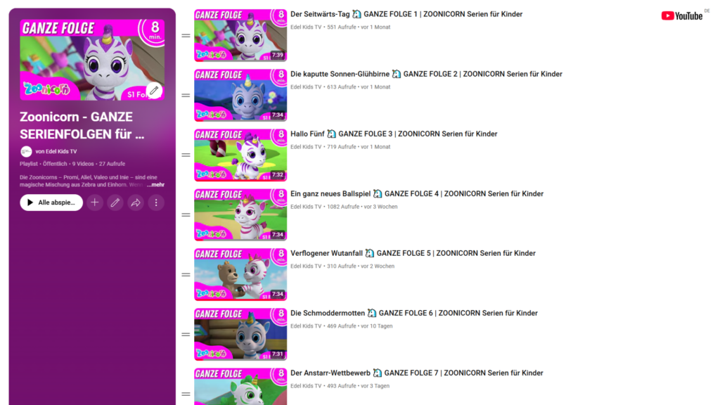 Zoonicorn YouTube Playlist ganze Folgen der Serie