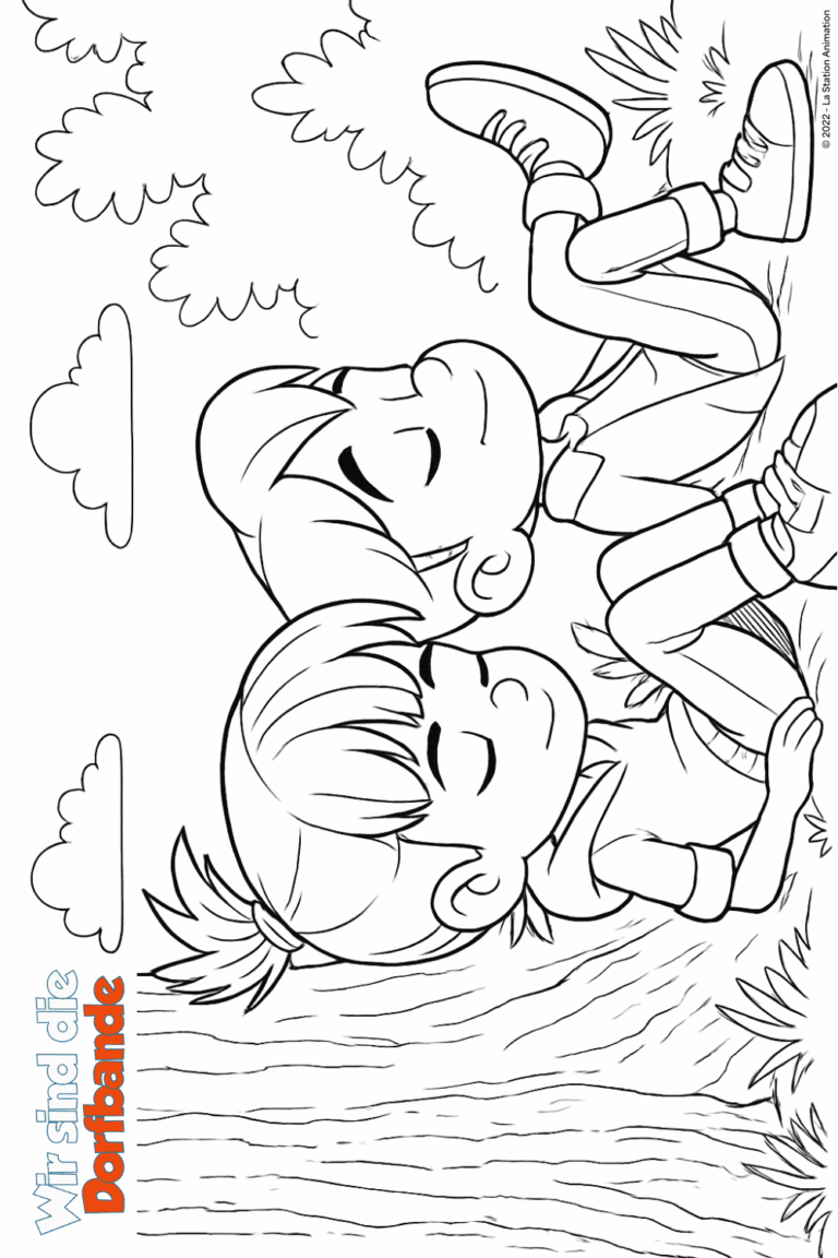 Malvorlage zu "Wir sind die Dorfbande" zum Ausdrucken und Ausmalen für Website und Landingpage