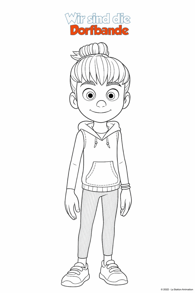 Malvorlage von Emma aus "Wir sind die Dorfbande" zum Ausdrucken und Ausmalen für Website und Landingpage