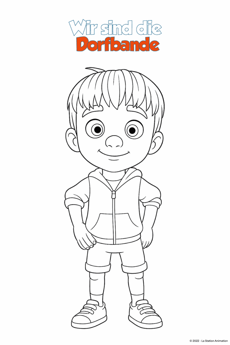 Malvorlage von Gabriel aus "Wir sind die Dorfbande" zum Ausdrucken und Ausmalen für Website und Landingpage