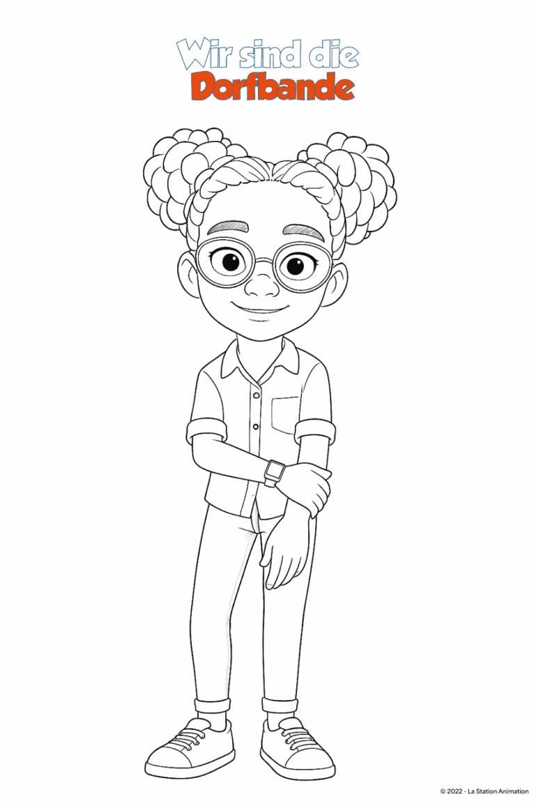 Malvorlage von Lina aus "Wir sind die Dorfbande" zum Ausdrucken und Ausmalen für Website und Landingpage