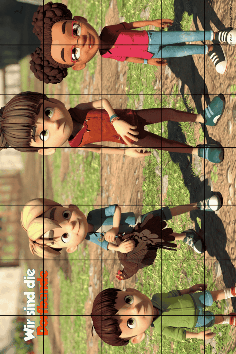 Bastelvorlage zum Ausdrucken, Puzzle leicht zur Dorfbande