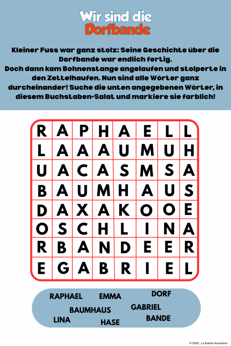 Rätsel zum Ausdrucken, Rätsel zu Wir sind die Dorfbande