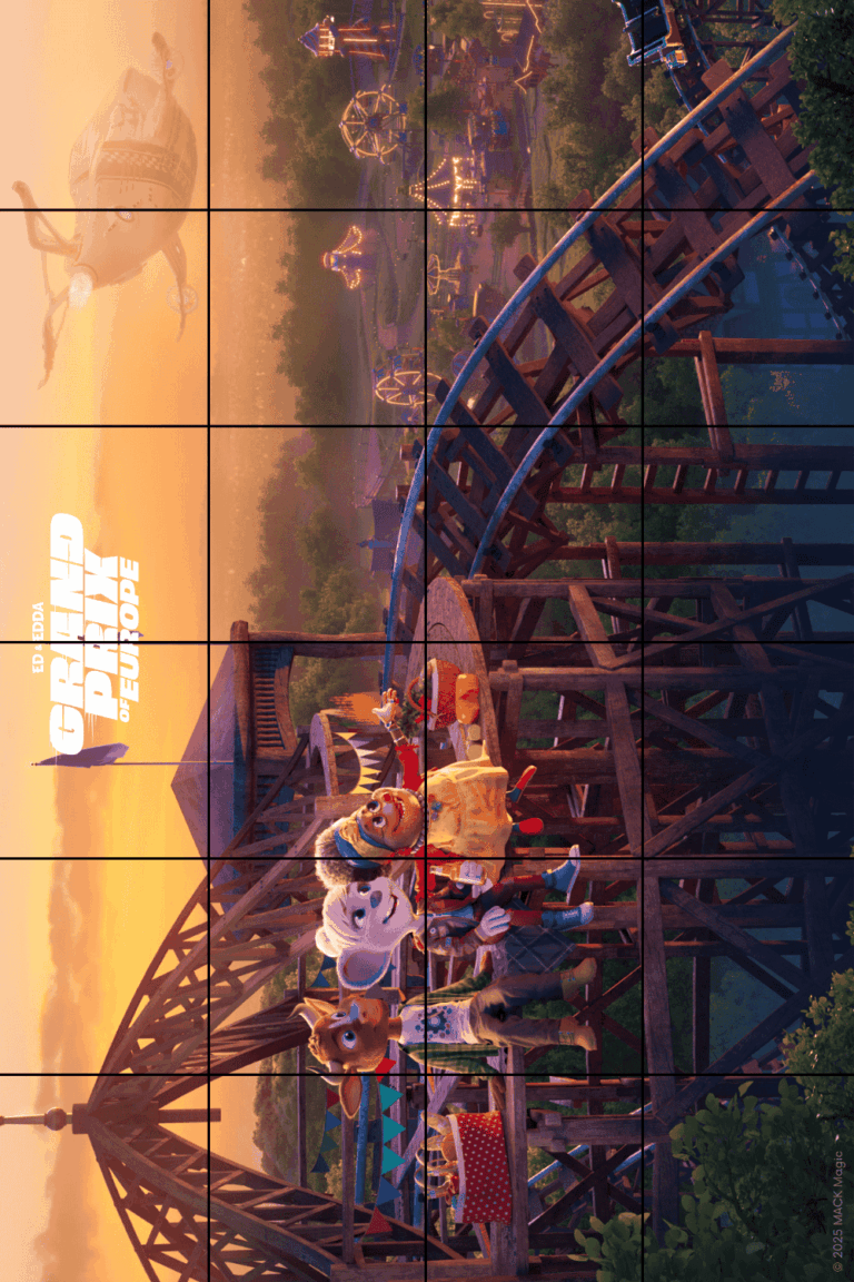 Puzzle zum Ausschneiden Bild 1 zeigt Achterbahn und Blick über den Europapark