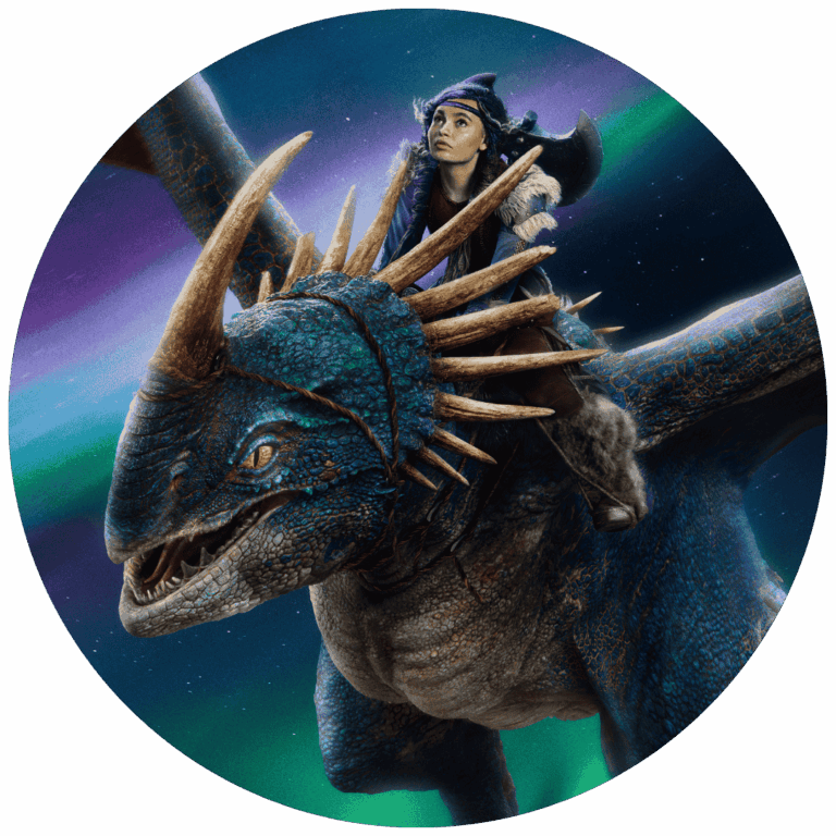 Bild von Wikingerin Astrid und Drache Sturmpfeil für Landingpage zum Original-Hörspiel