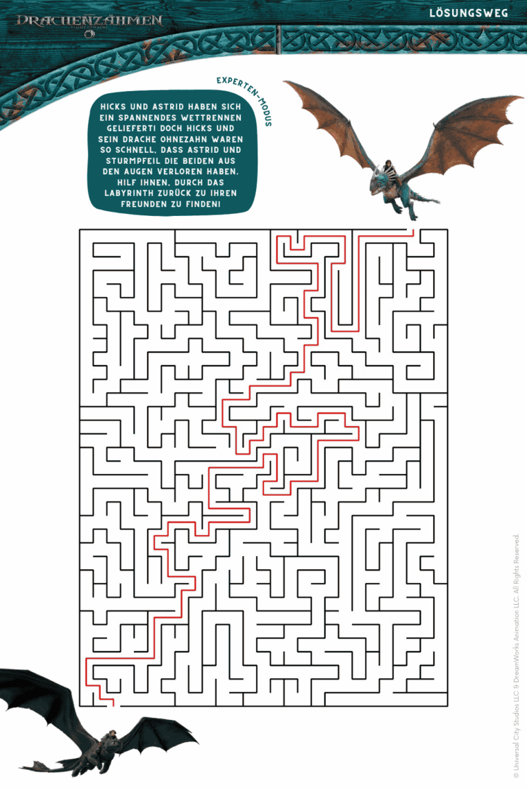 Rätsel zum Ausdrucken, Labyrinth zu Drachenzähmen leicht gemacht