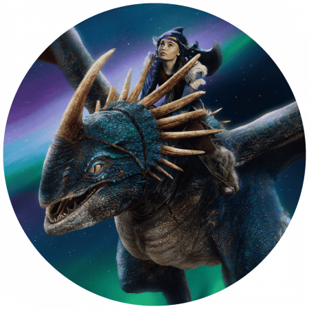 Bild von Wikingerin Astrid und Drache Sturmpfeil für Landingpage zum Original-Hörspiel